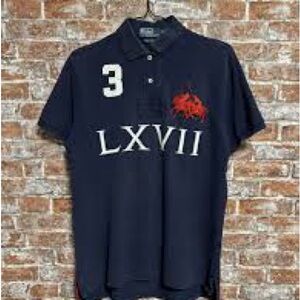 Polo by Ralph Lauren Navy Blue Short-Sleeved Polo Shirt w/ Red & White Details